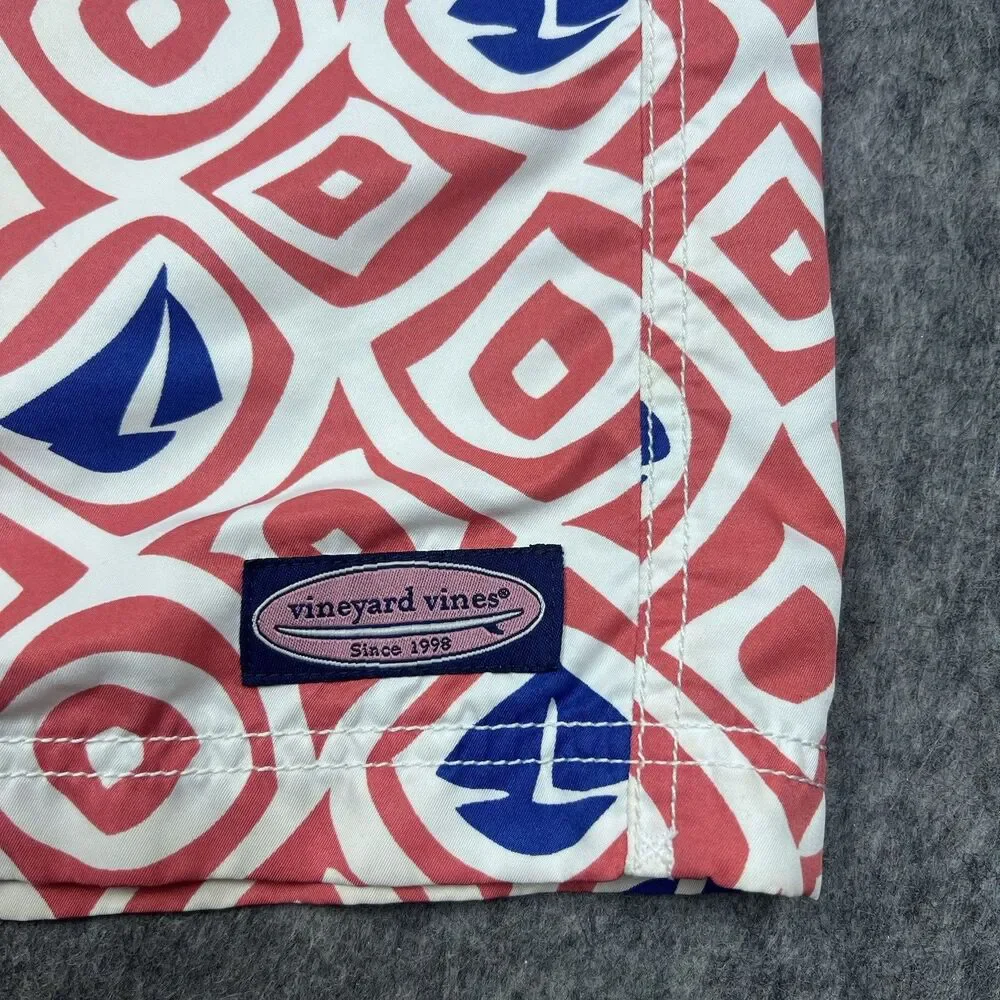 Vineyard Vines Men's Chappy Swim Trunks Board Shorts Red Blue Boats Swim Size 38